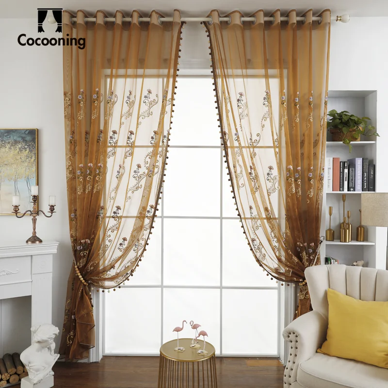 Luxury Embroidered Floral Tulle Curtain for Bedroom Living Room Day Curtains Bay Window Balcony Thickened Curtain Finished