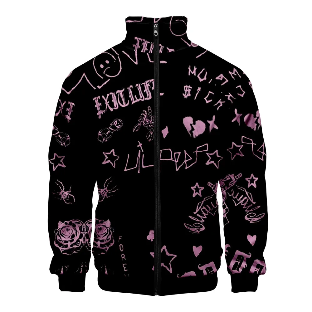 Куртка мужская на молнии с 3D-принтом воротником-стойкой и длинным рукавом |