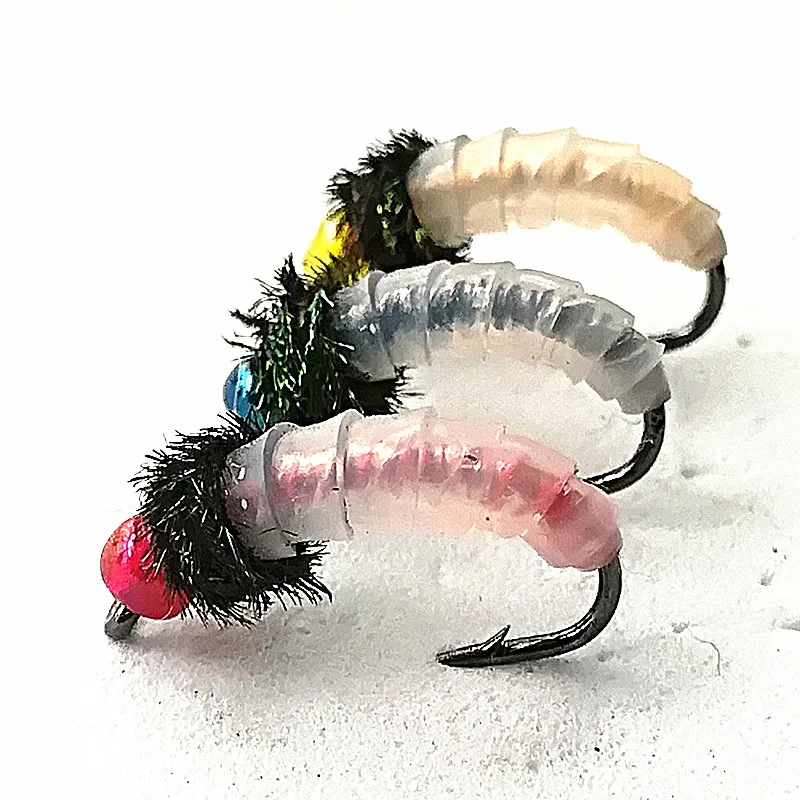 1box KKWEZVA 24 шт Искусственные Nymph Scud силиконовые кожи рыболовные крючки Мухи Для Летающая форель Рыбалка привлекает насекомых приманки - Цвет: 1box
