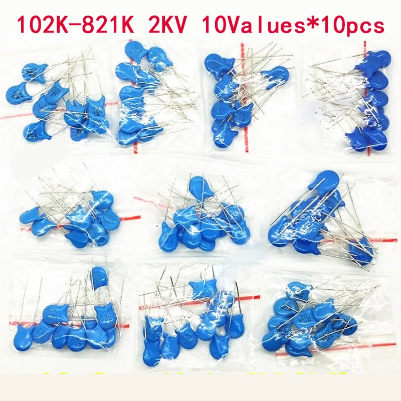 

100PCS/Lot Ceramic Capacitor 102-821K 2KV High Voltage Capacitors Assortment Kit 2KV 102K 221K 332K 471K 472K 561K 681K 821K