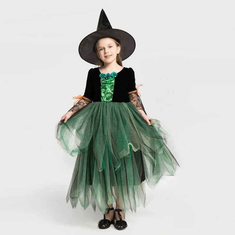 

Child Halloween Witch Cosplay Costume Girls Children's Day Book Week Evil Witch Purim Carnival Party Fantasy Fancy Dress