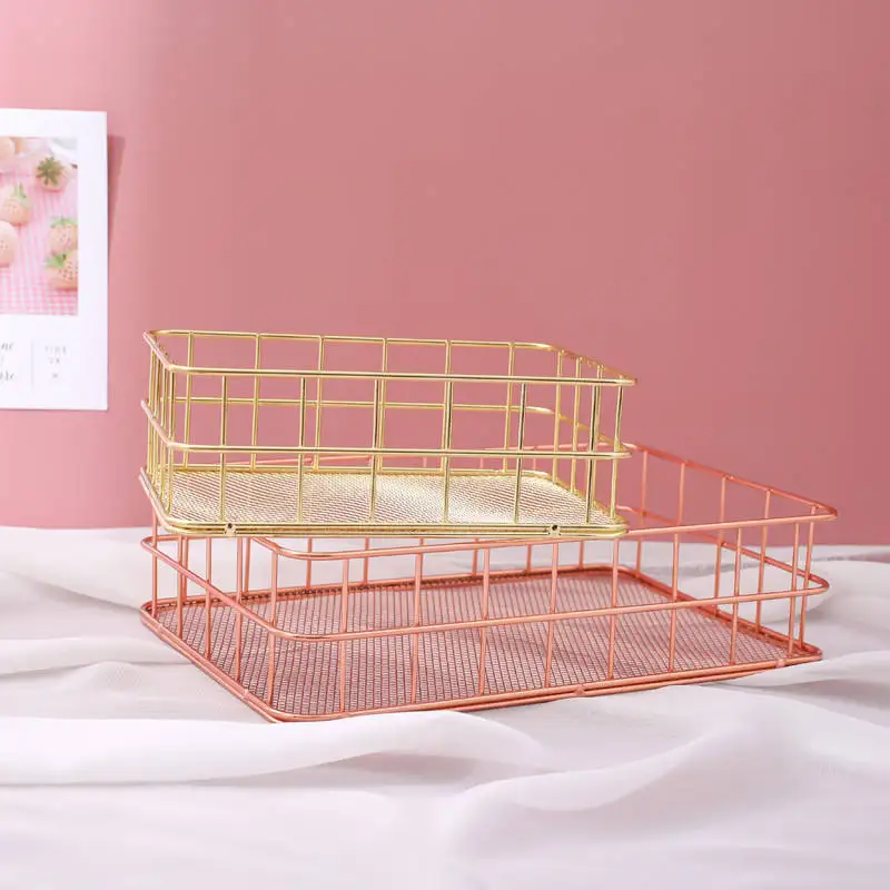 Office Supplies Desktop Storage Basket Pen Holder Sort Out Nordic Simple Practical Rose Gold Iron Art Rectangular Round Square | Дом и сад