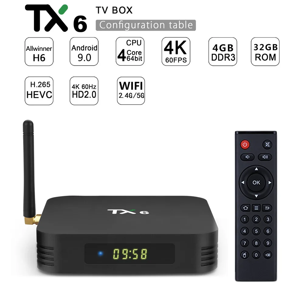 Android 9,0 TX6 tv Box Allwinner H6 4 Гб ram 32 ГБ/64 Гб rom wifi Bluetooth 4K Медиаплеер Smart tv Box 2,4G 5G wifi HDMI 2,0
