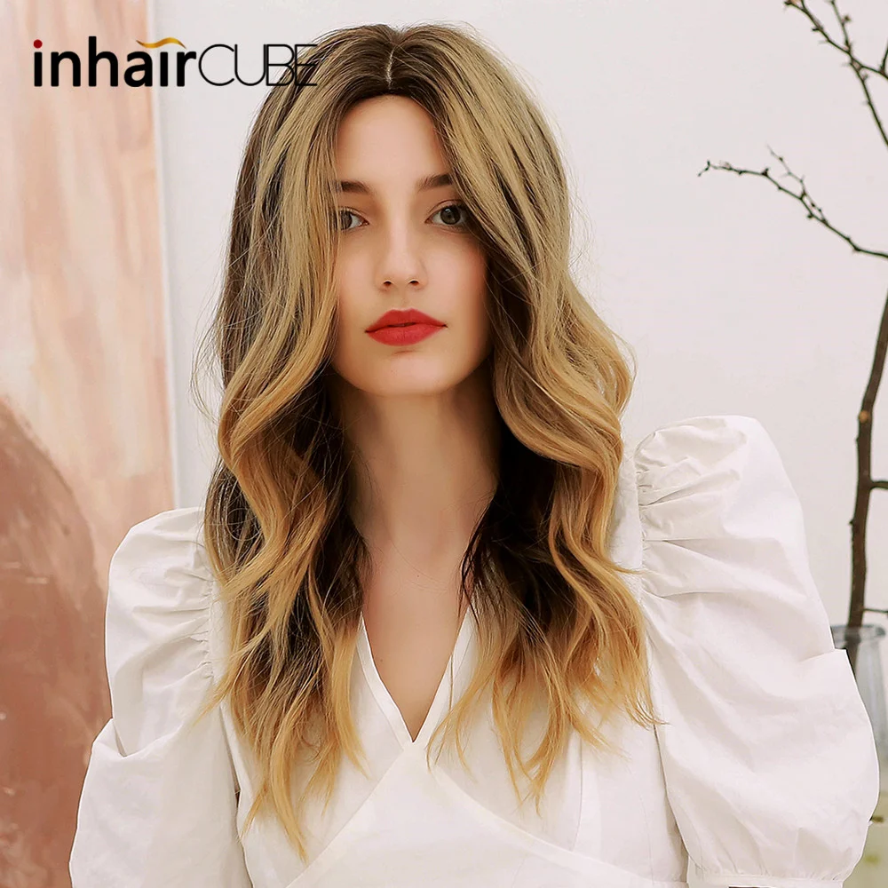Inhaircube парик Ombre коричневый до блондинка синтетические парики для черно-белых