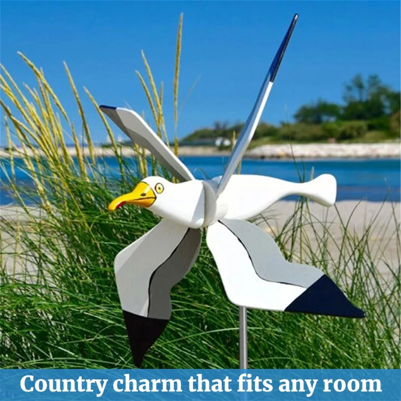 

B9HF Asuka Series Seagulls Whirligig Windmill Garden Stake Flying Bird Wind Spinner