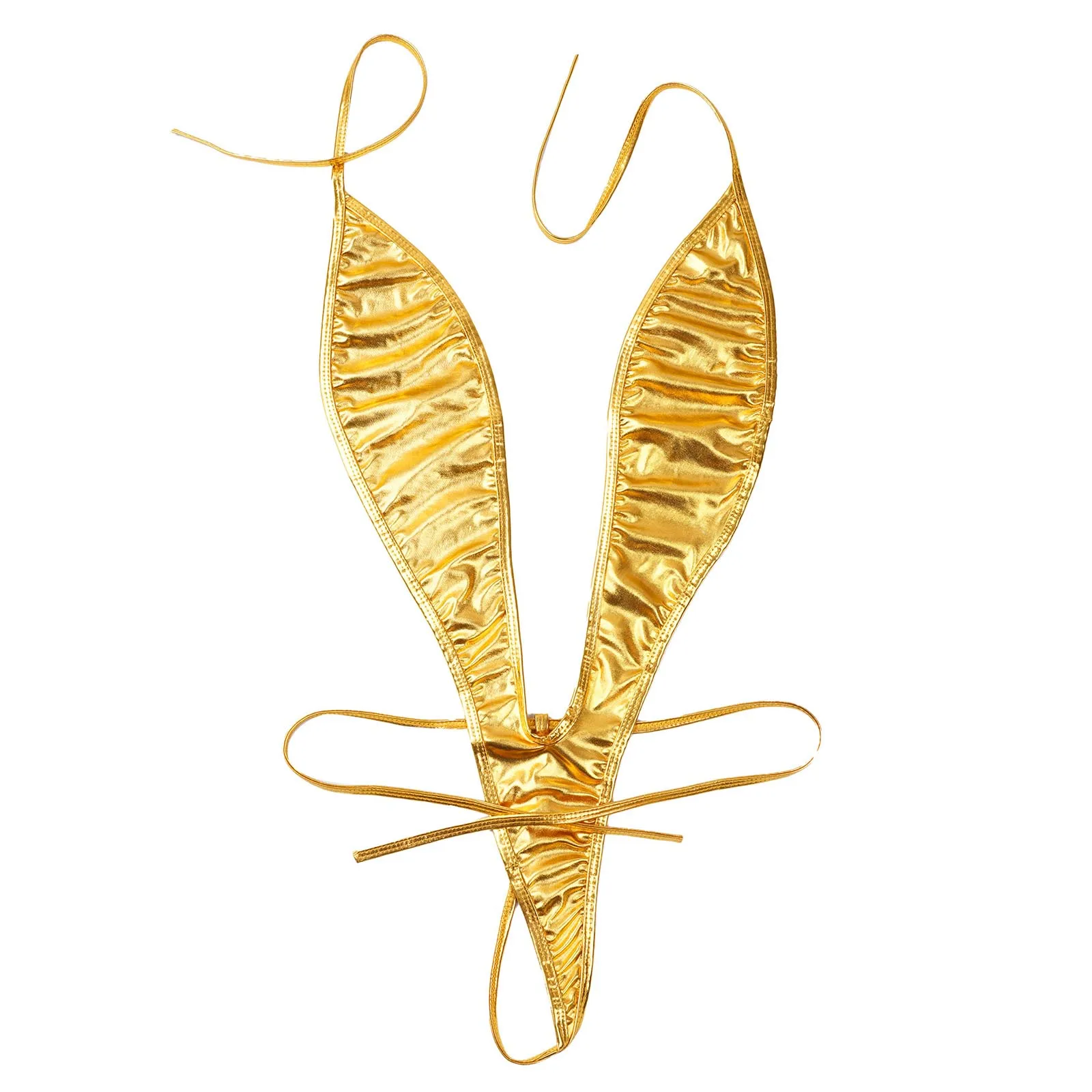 Женское блестящее экзотическое боди костюм-кошка из металлической кожи на