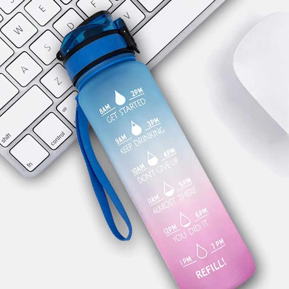 

1L Plastic Water Bottle Frosted Gradient Bouncing Cup Sports Space Cup Sports Fitness Outdoor Bottle