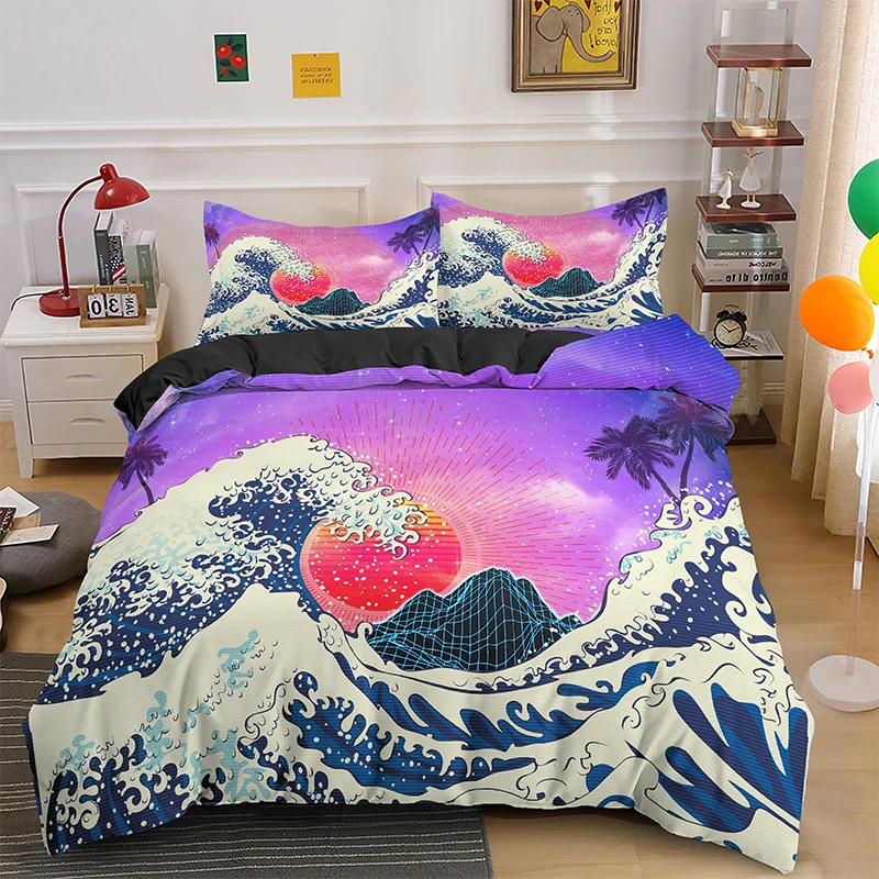 

Комплект постельного белья с принтом, японская серия морских волн, пододеяльник, домашний текстиль