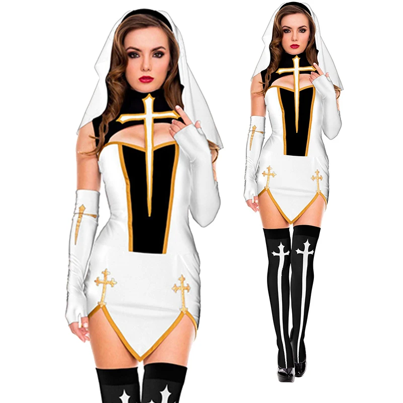 

Sexy Lady Church Nun Superior Sock Costume Carnival Halloween Cosplay Fancy Party Dress