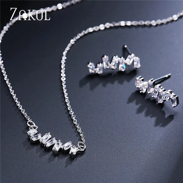White Set Модные черные браслеты ZAKOL с кубическим цирконием, модные браслеты-манжеты для женщин и девушек, вечерние ювелирные изделия на свадьбу FSBP154 - Окраска металла: White Set