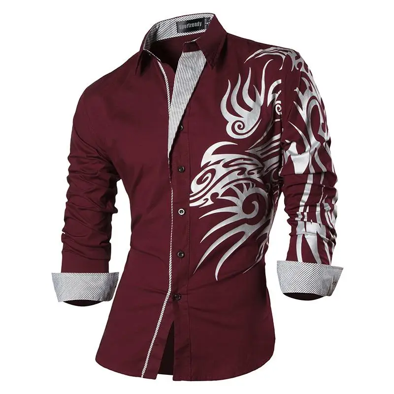 Платье-рубашка sporfashion JZS043 WineRed2 мужское Повседневная модная сорочка Slim Fit с