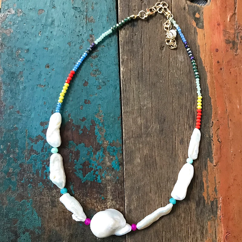 

2020 Bohemian colourful beaded necklace man women trendy accessories baroque freshwater pearl delicate naszyjnik Handmade