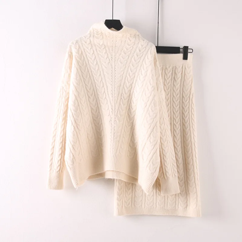 2019 вязаный женский комплект 2 шт. с длинными рукавами водолазка свитер + юбка