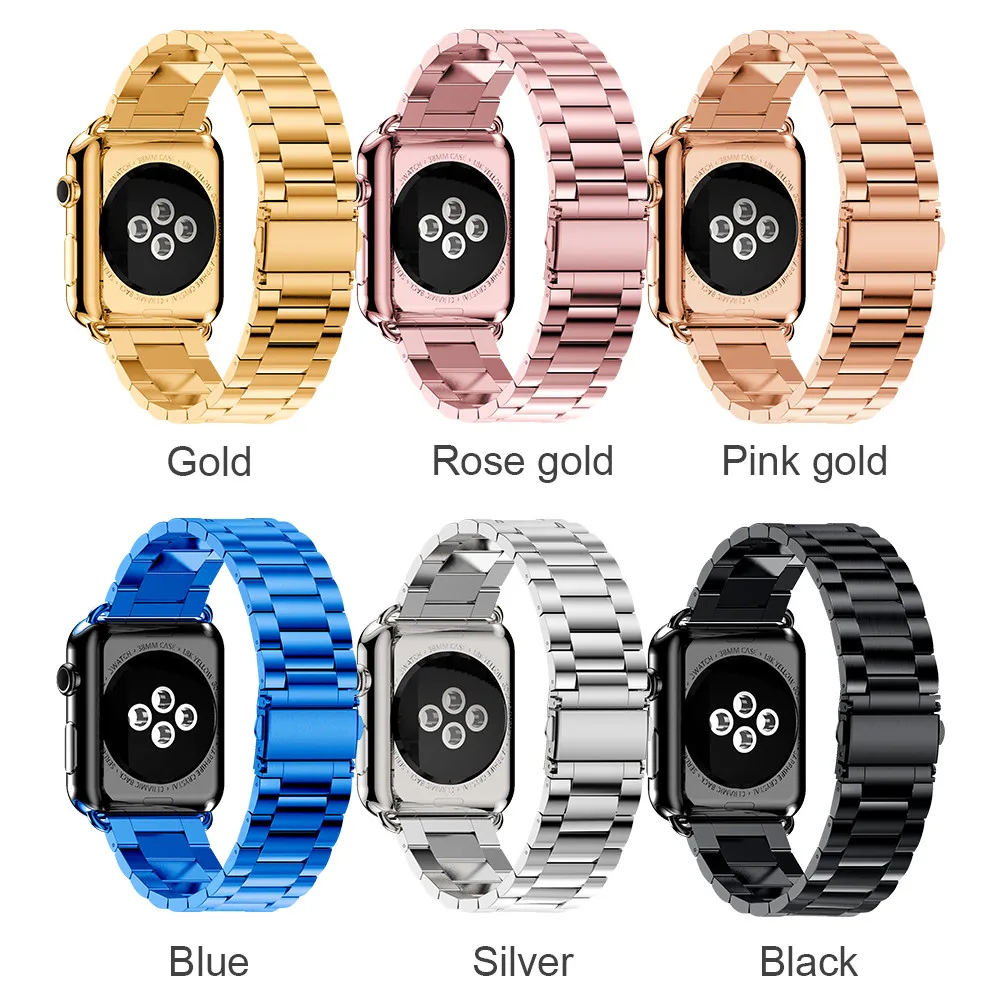 Ремешок из нержавеющей стали для Apple Watch 38 мм 42 мм 4 3 2 1 металлический ремешок для часов три звенья браслет для iWatch серии 4 5 40 мм 44 мм