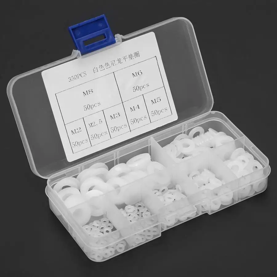 Прокладка 350 шт. белая Шайба из нейлона и пластика набор Плоских прокладочных