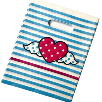 Blue stripes Герметичность 15*20 см/20*25 см 10 шт. пластиковые пакеты для упаковки ювелирных изделий Свадебные подарки бутик подарки шоппинг упаковка пластиковые ручки сумки - Цвет: Blue stripes