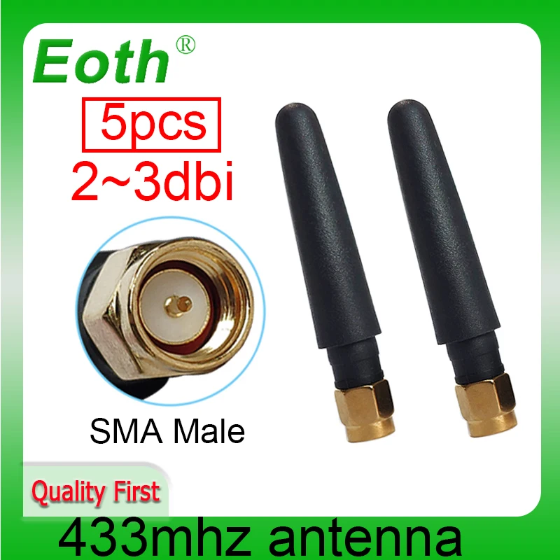 EOTH 5pcs 433mhz antenna 2~3dbi sma male lora antene pbx iot module lorawan signal receiver antena high gain