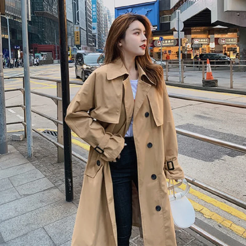 Тренчкот женский длинный свободного покроя модная Ветровка цвета хаки верхняя