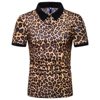 mens fashion short sleeve leopard print polo shirts casual leopard print large siz polo shirt tops