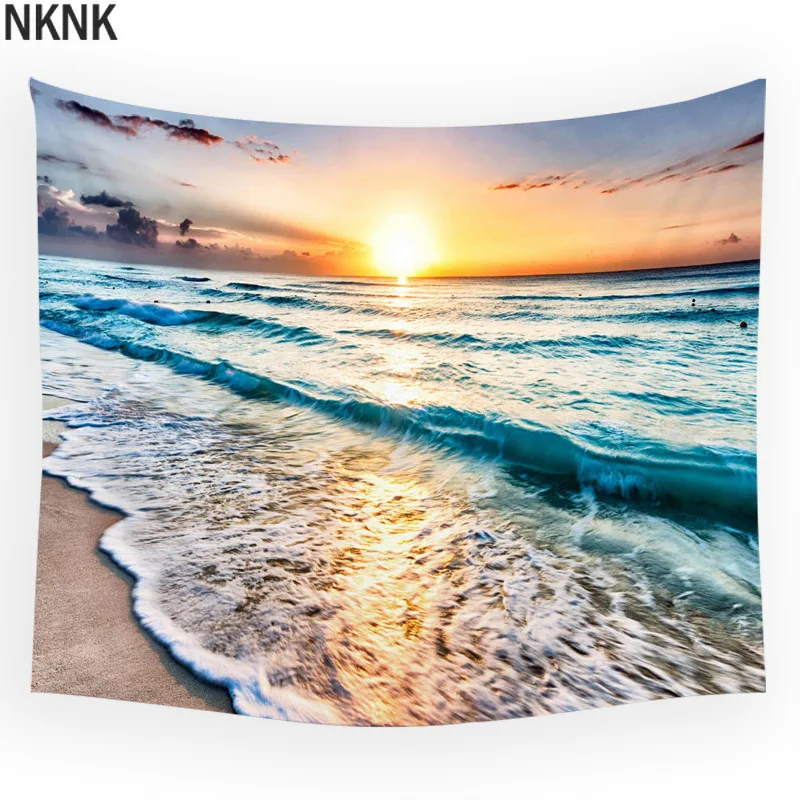 Морской Пляжный Пейзаж океан волна восход солнца лодка морская звезда ракушка