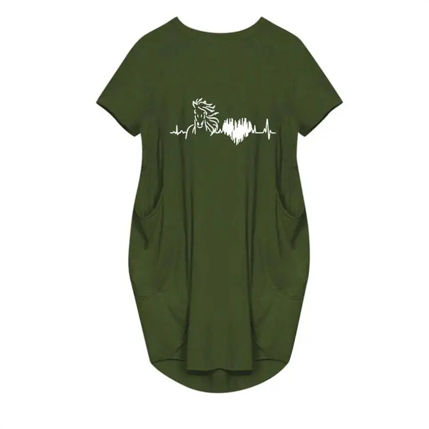 

Women Dress Short Sleeve Dress Heart Horse Shirt Horse Dress Gift For Horse Lover Vintage Vestidos Oversized 5XL Dropshipping