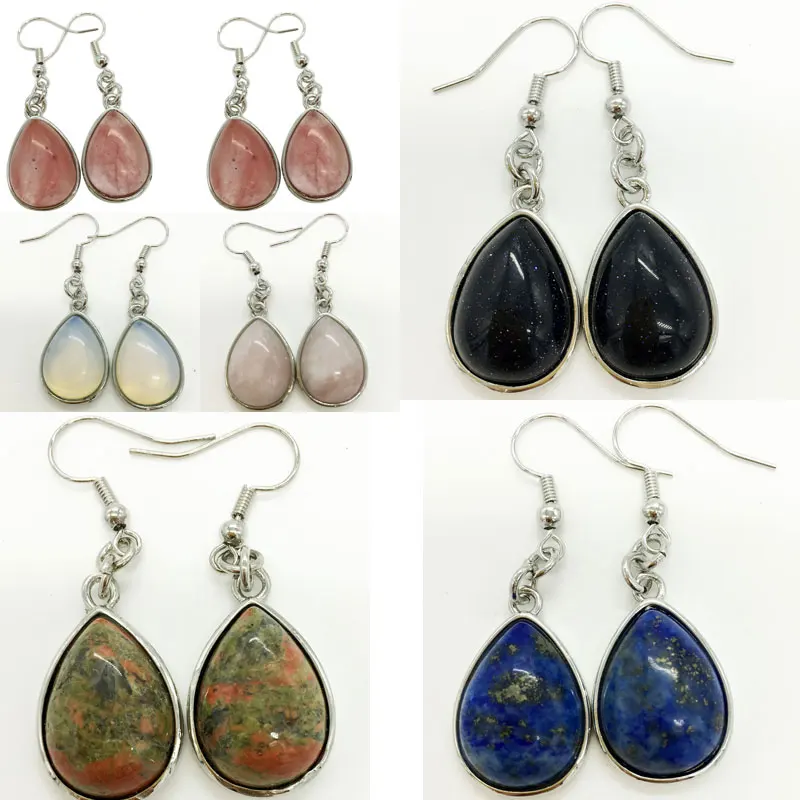 

Free Shipping Beautiful Lapis Lazuli Unakite Cherry Quartz Opal Blue Sand Water Drop Bead Dangle Earring pWB776