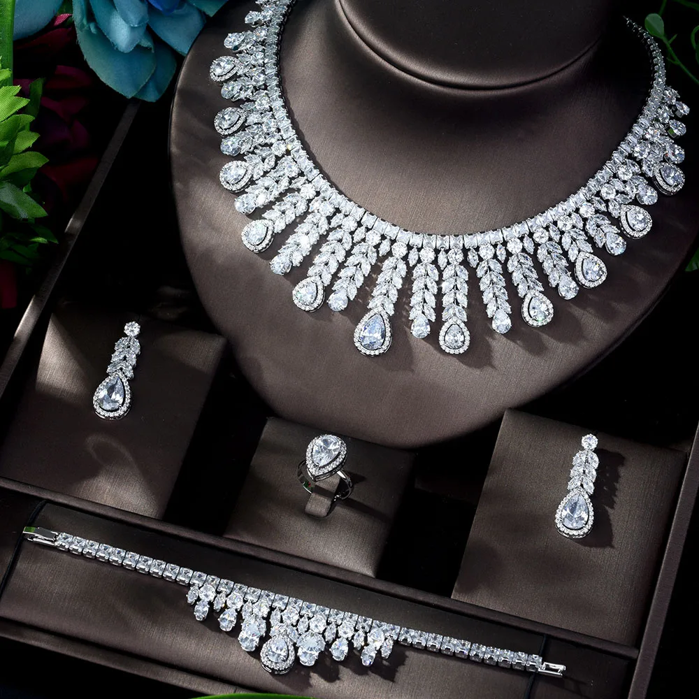 Hibrid винтажный кубический циркон 4 шт ювелирный набор сияющий камень большой