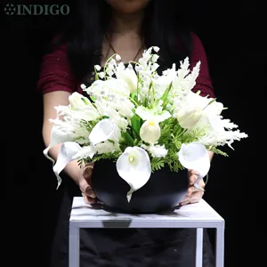 Центральный цветок белой каллы (1 набор, бонсай с металлическим горшком), искусственный полиуретановый тюльпан, индивидуальная Цветочная композиция для стола, индиго