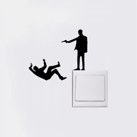 funny shooting man vinyl light switch sticker cartoon silhouette wall sticker bedroom living room home decoration j6