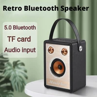 retro wooden sound box wireless bluetooth 5 0 speaker portable outdoor audio subwoofer 3d stereo boombox tf cardaux mp3 player
