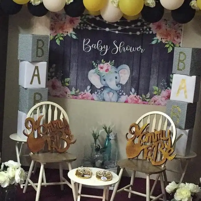 Фон для фотосъемки с изображением слона и детского душа деревянный пол фон