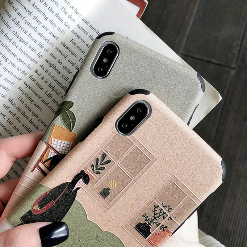 USLION Silk Texture Cartoon Cats Cases Cover For iPhone X XR Xs Max Soft TPU Silicone Matte Back 6 6s 7 8 Plus |