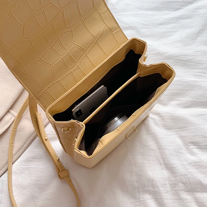 

2020 Fashion Solid Color Simple Totes Lady Shoulder Messenger Handbags Mini Stone Pattern PU Leather Crossbody Bags for Women