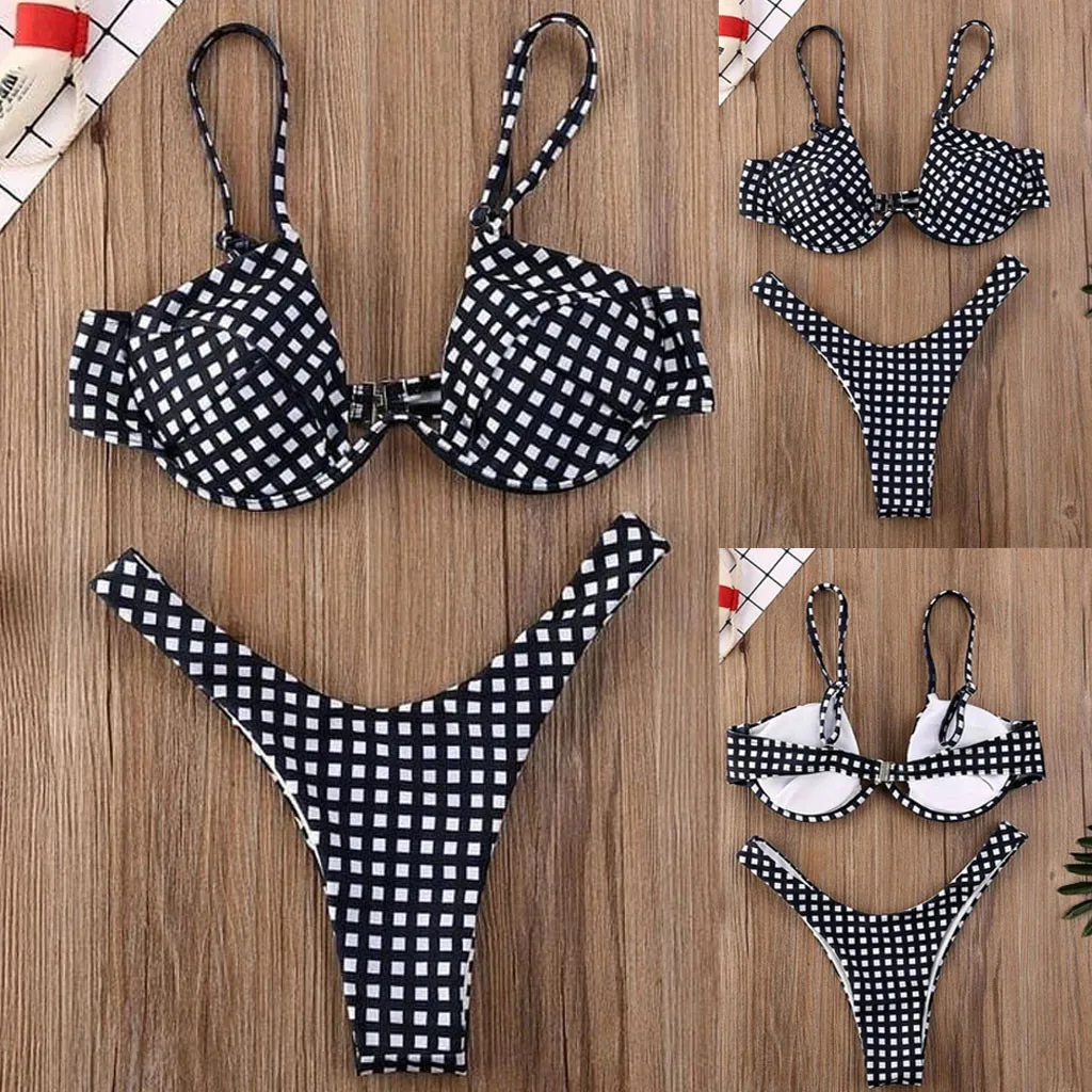 Женский купальник в клетку Kancoold сексуальный с пуш ап бикини высокой талией
