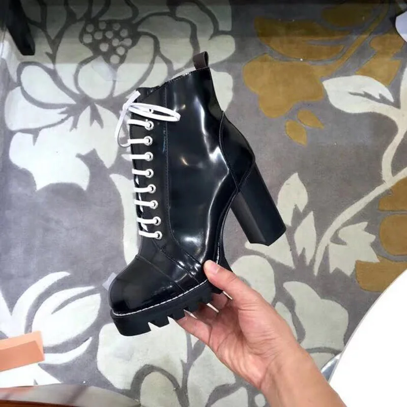 

Women Shoes Winter Black Platform Ankle Boots Luxury Round Toe High Heels Lace Up Ladies Shoes Woman Botas Mujer Invierno 2019