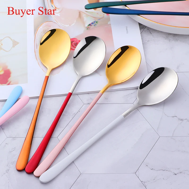 Лидер продаж 2 шт. металлическая Корейская десертная ложка Золотая серебряная