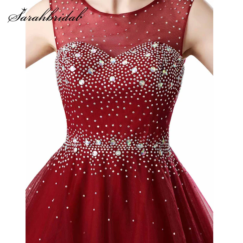 Сладкий бордовый короткие выпускные платья прозрачная ткань на шее открытая