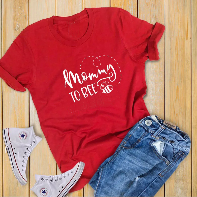 red-white text Mommy To Bee/графическая Женская одежда с коротким рукавом, топы летняя рубашка, хлопковая стильная забавная Повседневная Новинка, подарок для мамы MOM To be - Цвет: red-white text