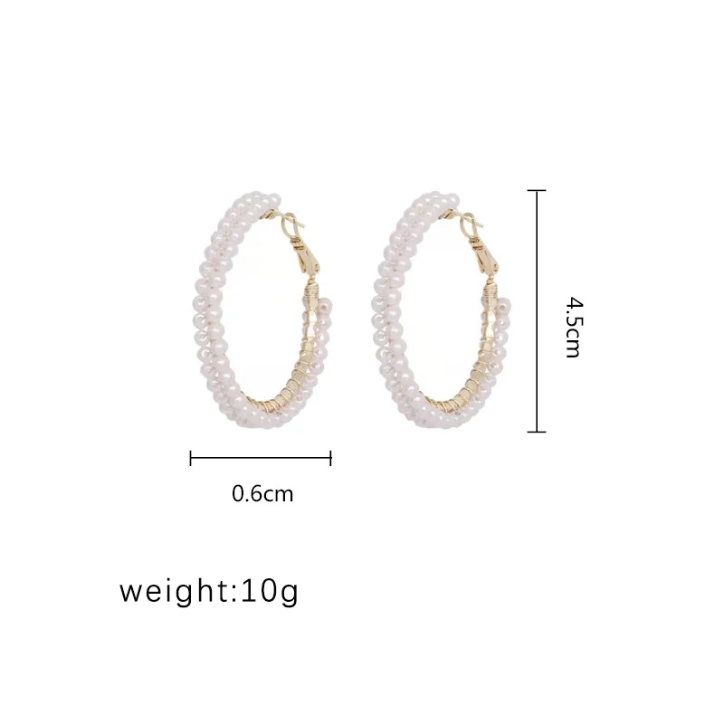 

Simple Plain Gold Color Metal Pearl Hoop Earrings Fashion Big Circle Hoops Statement Earrings for Women Party Jewelry
