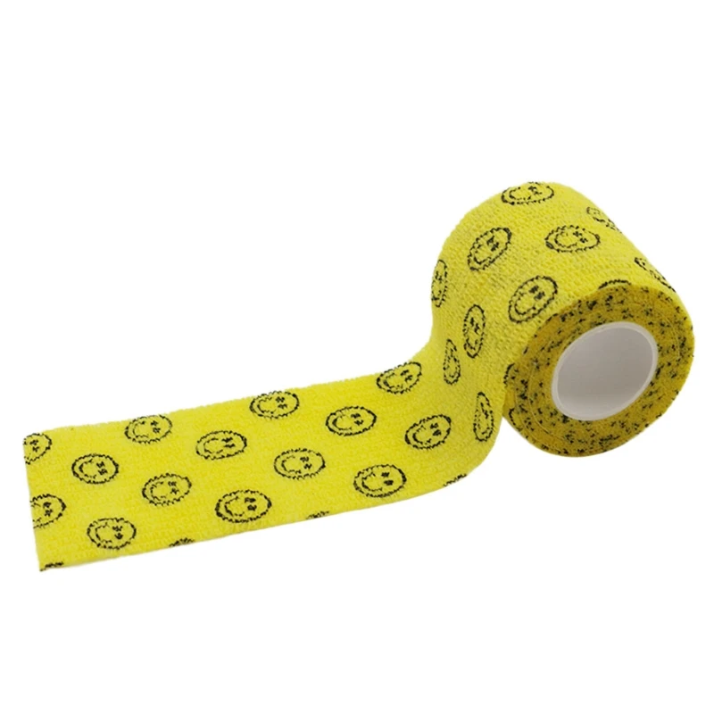 Yellow smiley face Аксессуары для тату, самоклеящаяся повязка, лента, ПЭТ, гибкая, с мультяшным принтом, для первой помощи, 5 см x 4,5 м - Цвет: Yellow smiley face