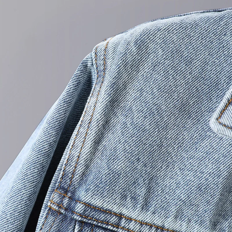

2021 Spring and Autumn Men's Classic Black Slim Casual Denim Jacket Embroidered Light Blue Jeans Jacket Hip Hop Streetwear
