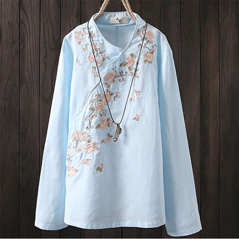 Новый народный стиль весна осень женская футболка с длинными рукавами Цветочная