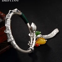bastiee lotus flower silver 990 jewelry bangles for women vintage amber bracelet hmong handmade jewelry