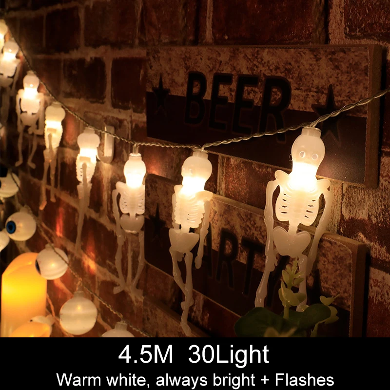 

DIY Halloween Decoration For Home 4.5m Pumpkin Skull String Lights Horror Hanging Flashing 30LED Lamp Halloween Party Supplies