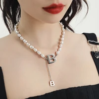 imitation baroque pearl chain stainless steel b letter necklace korean fashion jewelry girl exaggerated clavicle chain for woman