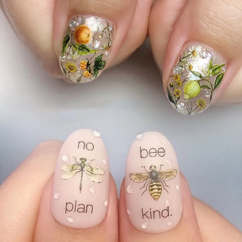 Новое поступление 3D наклейки для ногтей красный гриб Пчела и стрекоза клейкие