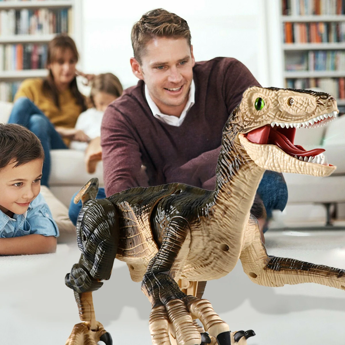 Figuras de animales a Control remoto para ni&ntilde;os, juguete de dinosaurio de boca abierta, Velociraptor el&eacute;ctrico para caminar, regalo de Navidad, 2,4G-1