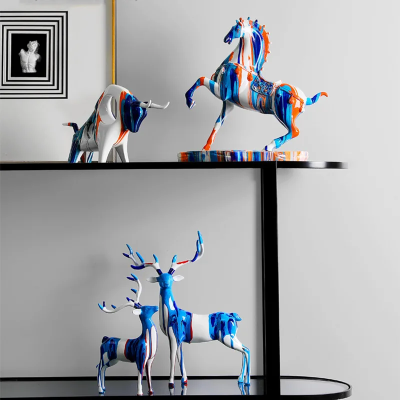 

Splash color Art Camouflage Modern Horse Decoration Creative Light Luxury Living Room TV Cabinet Wine Cabinet Home Decor