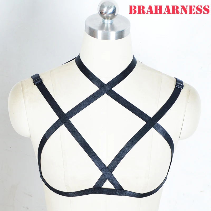 

Сексуальный черный бюстгальтер с открытой грудью из полиэстера, Женская портупея для тела, Женская портупея для тела с открытой грудью