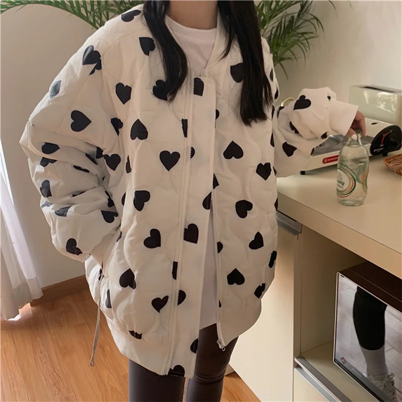 

New Winter Casual Warm Women Cotton Jacket Korean Loose Love Parkas Female Plus Velvet Thick Cotton Coat Mujer